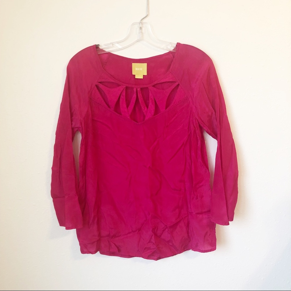 Anthropologie hot pink silky cutout blouse